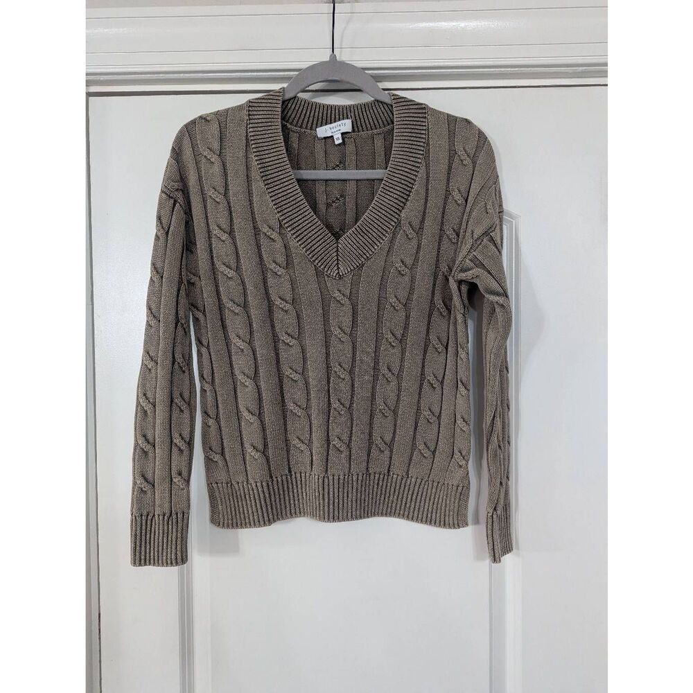J. Society Varsity Sweater women's size XS green preppy collegiate cable‎ knit
